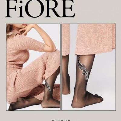 FIORE PAVONE W/ PEACOCK ANKLE  TIGHTS PANTYHOSE 20 DENIER BLACK & GRAY 3 SIZES